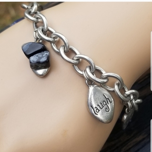 CHICOS SILVERTONED INSPIRATION CHARM & NATURAL GEMSTONE CHARMED CHAIN BRACELET - Picture 3 of 5